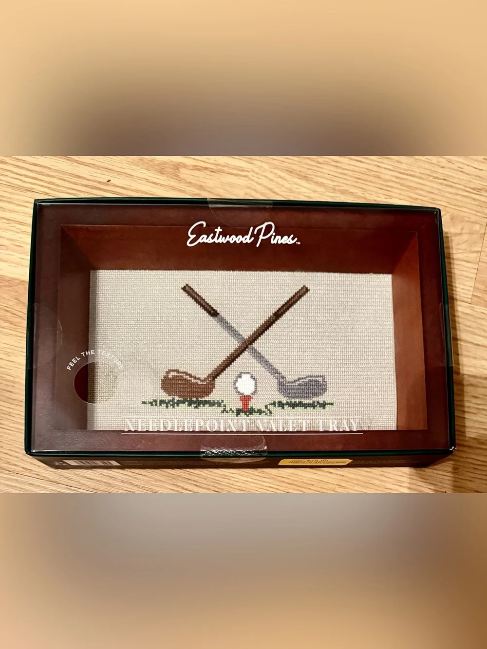 NEW Eastwood Pines official Golf Needlepoint/Wood Valet Tray.